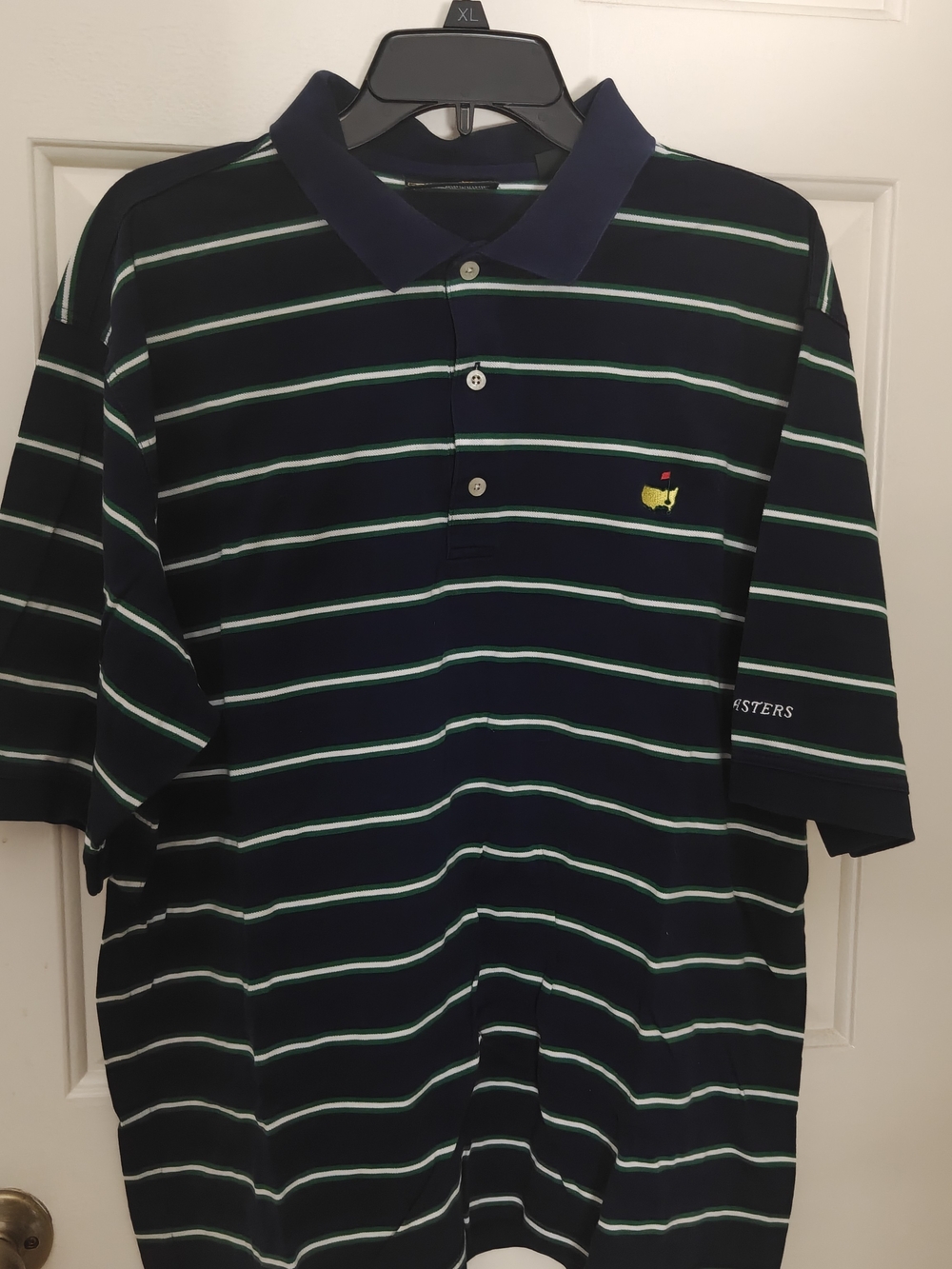 Masters Navy Polo with Green and White Stripes